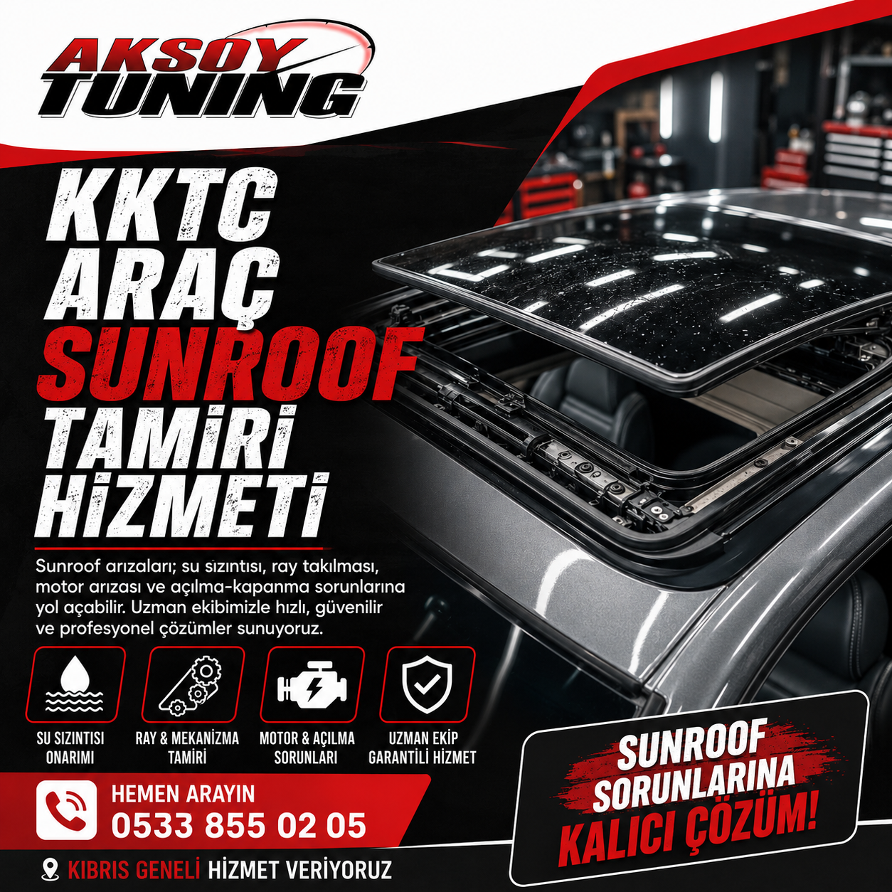 KKTC Araç Sunroof Tamiri Hizmeti ve Fiyatları