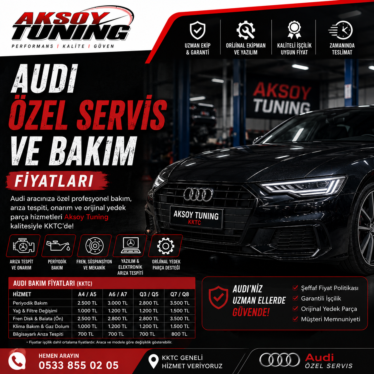 KKTC Audi Özel Servis ve Bakım Fiyatları
