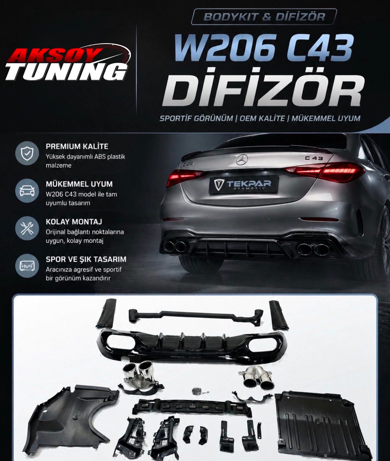 W206 Difüzör + Egzoz Ucu C43 Silver