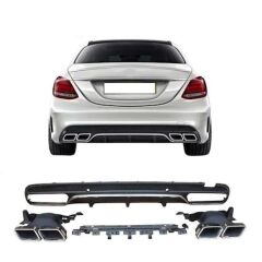Mercedes W205 C63 Amg Sedan Uyumlu Difüzör Silver Egzoz Seti