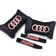 Audi  Uyumlu Logolu Boyun Yastığı ve Emniyet Kemer Kılıfı Siyah
