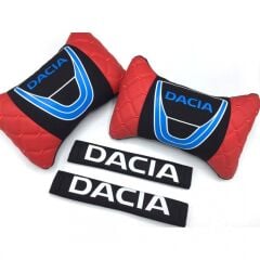 Dacia Uyumlu Logolu Boyun Yastığı ve Emniyet Kemer Kılıfı Kırmızı Siyah