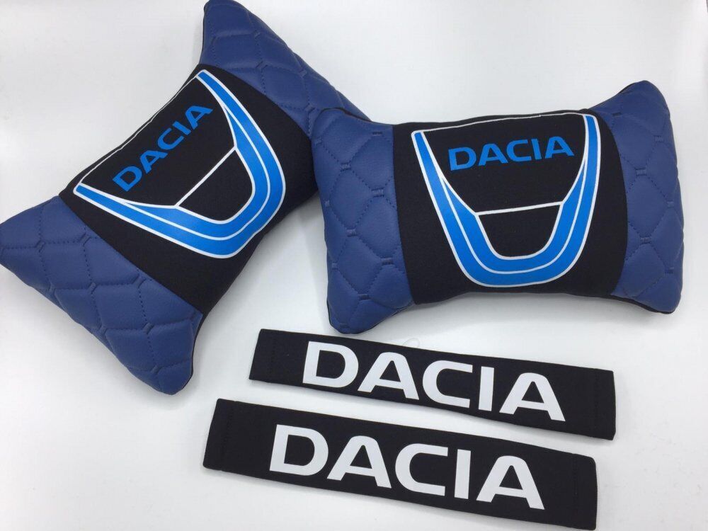 Dacia Uyumlu Logolu Boyun Yastığı ve Emniyet Kemer Kılıfı Mavi Siyah