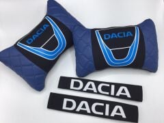 Dacia Uyumlu Logolu Boyun Yastığı ve Emniyet Kemer Kılıfı Mavi Siyah
