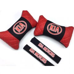 Kia Uyumlu Yedek Parça Logolu Boyun Yastığı ve Emniyet Kemer Kılıfı Kırmızı Siyah