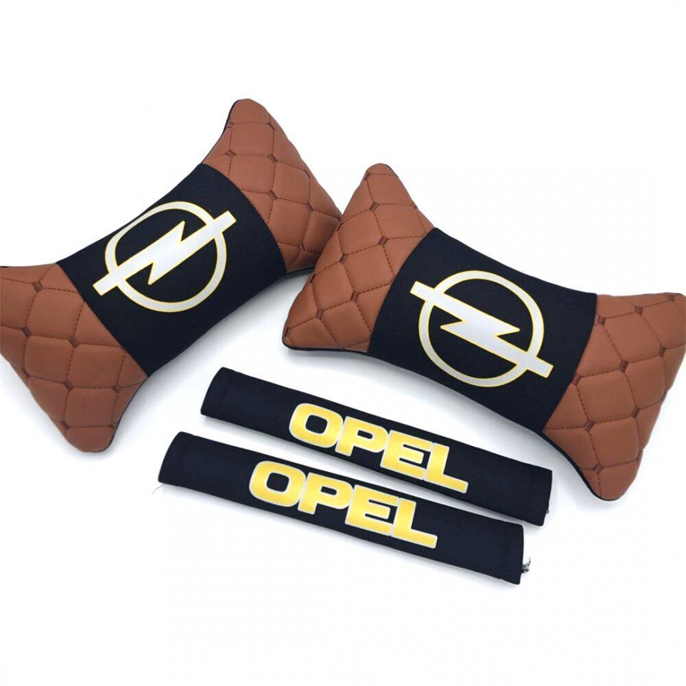Opel Uyumlu Logolu Boyun Yastığı ve Emniyet Kemer Kılıfı Kahverengi