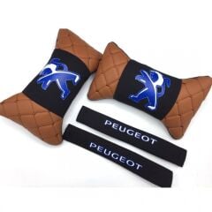 Peugeot  Uyumlu Yedek Parça Logolu Boyun Yastığı Ve Emniyet Kemer Kılıfı Kahverengi
