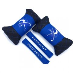 Peugeot  Uyumlu Yedek Parça Logolu Boyun Yastığı ve Emniyet Kemer Kılıfı Siyah