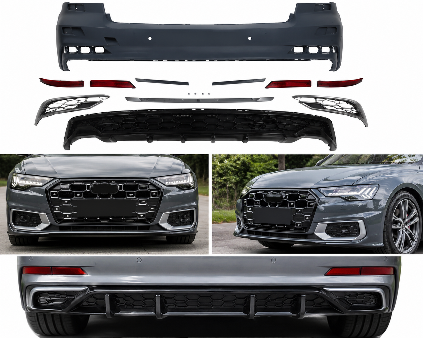 Audi A6 4K 2019- Uyumlu 2025- Dizayn S-Line Ön Tampon (Gri Trim)