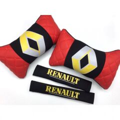 Renault Uyumlu Logolu Boyun Yastığı ve Emniyet Kemer Kılıfı Kırmızı Siyah