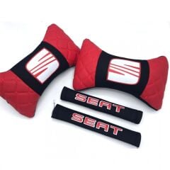 Seat Uyumlu Logolu Boyun Yastığı ve Emniyet Kemer Kılıfı Kırmızı Siyah