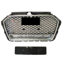 Audi A3 RS3 2016-2020 Uyumlu Yedek Parça Kromlu Siyah Panjur