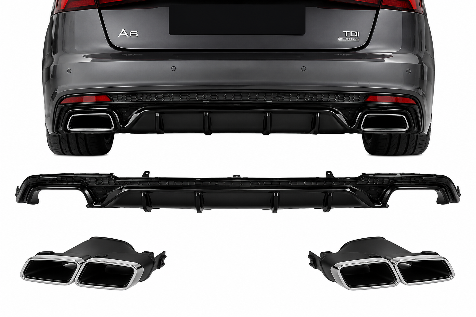 Audi A6 4G 2016–2018 RS6 Difüzör + Egzoz Ucu