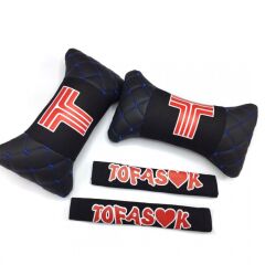 Tofaş Uyumlu Yedek Parça Logolu Boyun Yastığı ve Emniyet Kemer Kılıfı Siyah