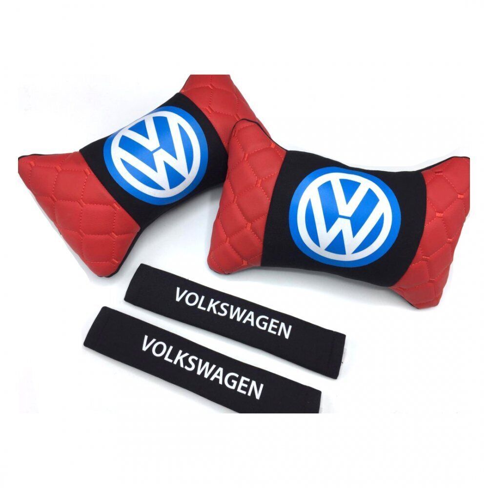 Volkswagen Uyumlu Logolu Boyun Yastığı ve Emniyet Kemer Kılıfı Kırmızı