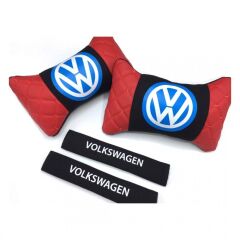 Volkswagen Uyumlu Logolu Boyun Yastığı ve Emniyet Kemer Kılıfı Kırmızı