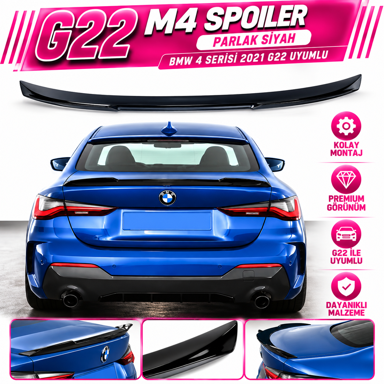 Bmw 4 Serisi 2021 G22 Uyumlu M4 Spoiler Parlak Siyah