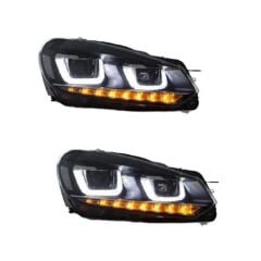 Volkswagen Golf 6 Uyumlu Yedek Parça U Led Far Krom