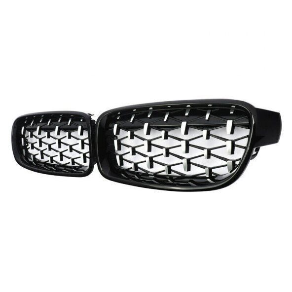 Bmw F30 2012-2018 Uyumlu Diamond Böbrek Panjur Piano Black