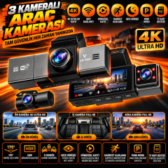 Vrx 3 Kameralı 4K Ultra HD Araç İçi Kamera (Dash Cam) Vrpro