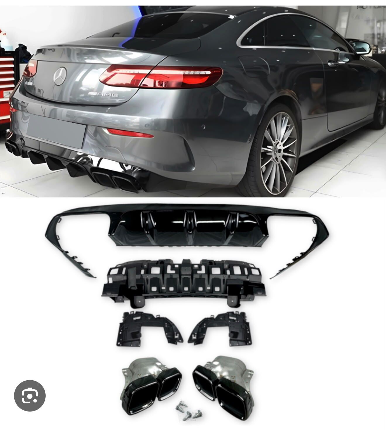 Mercedes E-Serisi C238 Coupe A238 Cabrio 2017+ E63 AMG Stil Difüzör ve Parlak Siyah Egzoz Ucu Seti