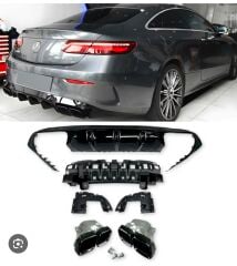 Mercedes E-Serisi C238 Coupe A238 Cabrio 2017+ E63 AMG Stil Difüzör ve Parlak Siyah Egzoz Ucu Seti