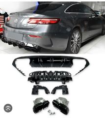Mercedes E-Serisi C238 Coupe A238 Cabrio 2017+ E63 AMG Stil Difüzör ve Parlak Siyah Egzoz Ucu Seti