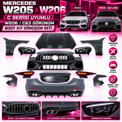 Mercedes W205 / C Serisi Uyumlu W206 / C63 Görünüm Body Kit Dönüşüm Seti