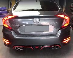 Honda Civic Fc5 Uyumlu Yedek Parça2016-2020 Difüzör Piano Black Kırmızı Şeritli