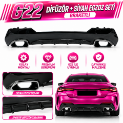 G22 Difüzör + Siyah Egzoz Seti Braketli