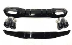 Mercedes A45 W177 HB 2019+ Uyumlu Yedek Parça Difüzör & Siyah Egzoz Seti