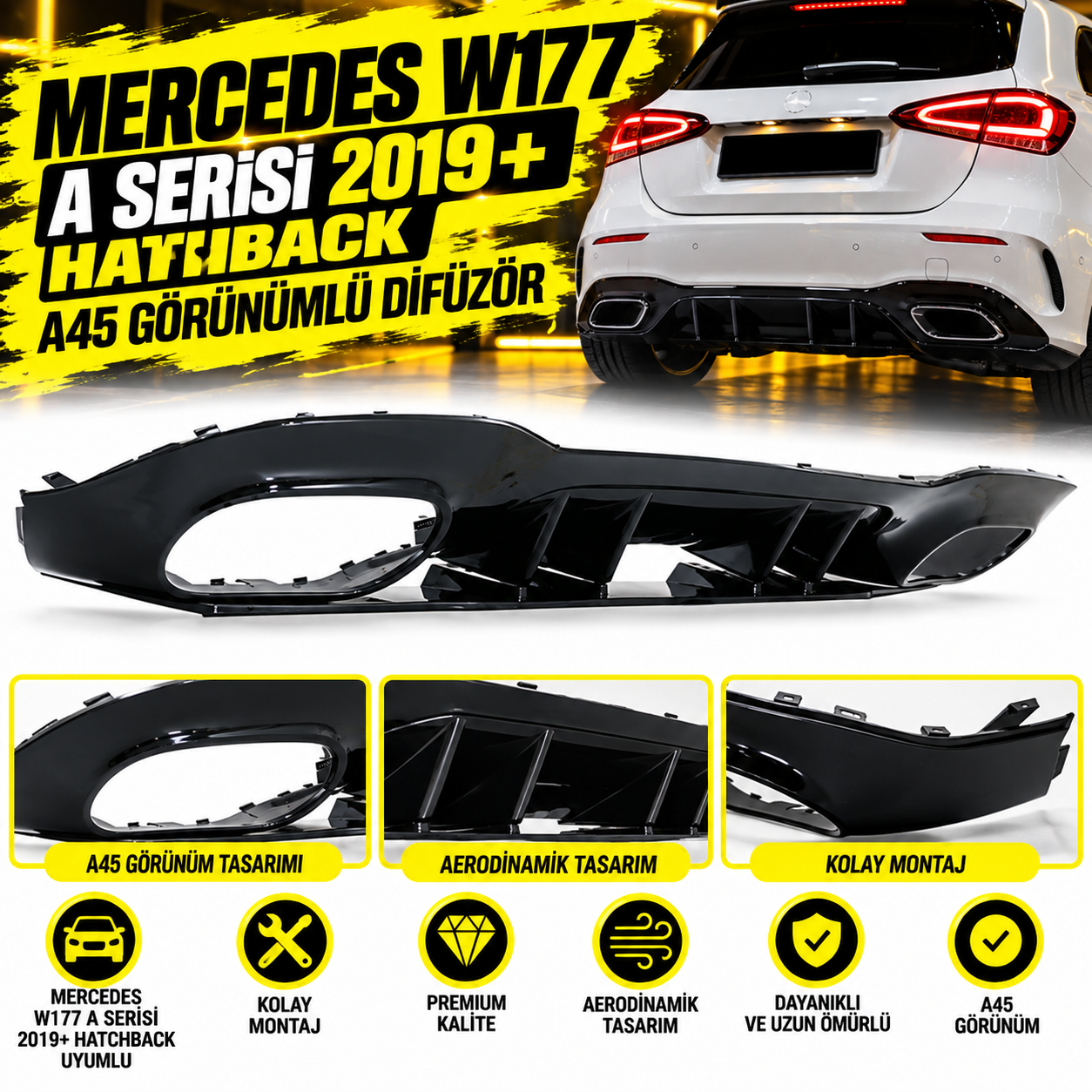 Mercedes W177/A Serisi – 2019+ Hatchback – A45 Görünümlü Difüzör