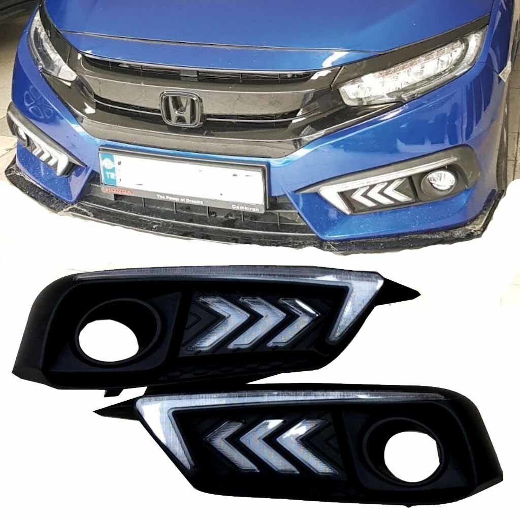 Honda Civic FC5 Uyumlu Ön Sis Gündüz Farı Ledli DRL Ok Dizayn Kayarlı