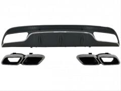 Mercedes Uyumlu Yedek Parça W205 C Serisi Gümüş (Silver) Difüzör ve Egzoz Seti (AMG Sedan - Krom Trim)