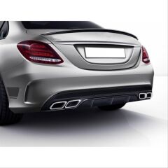 Mercedes Uyumlu Yedek Parça W205 C Serisi Gümüş (Silver) Difüzör ve Egzoz Seti (AMG Sedan - Krom Trim)