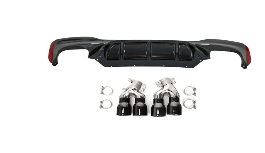 Bmw 5 Serisi G30 İçin Uyumlu Yedek Parça M5 Görünüm Difüzör Ve M5 Görünüm Egzoz Seti (Parlak Siyah Difüzör)