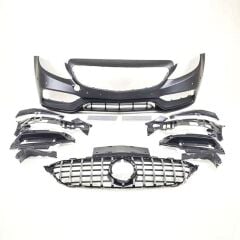 Mercedes W205 C63 Uyumlu Yedek Parça Ön Tampon & Panjur Seti (Makyajlı Görünüm) (Siyah Trimler)