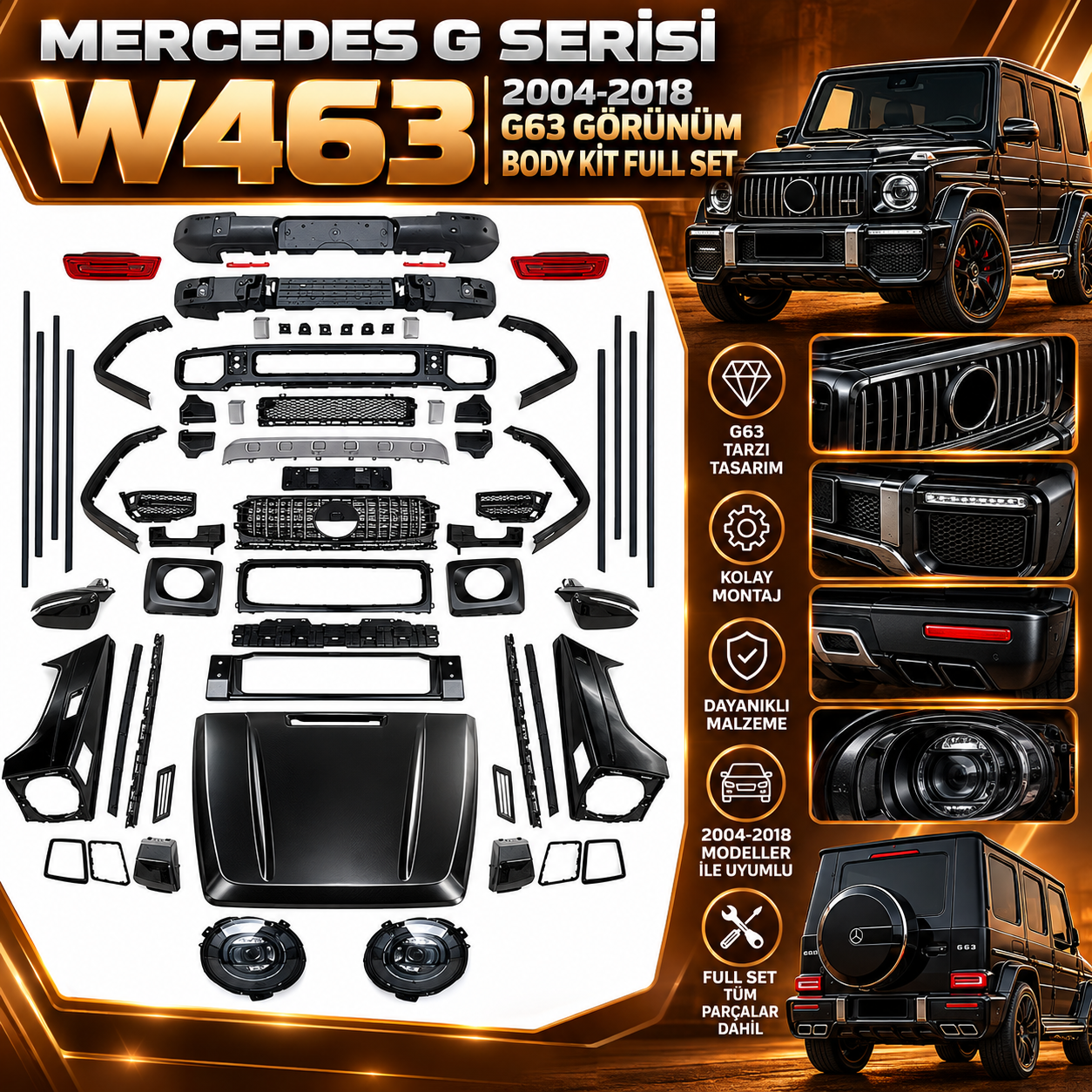 W463 G Serisi için Uyumlu Yedek Parça  G63 Görünüm Body Kit Full Set  (2004-2018)