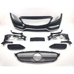 Mercedes W205 2014-2018 C63 Uyumlu Yedek Parça Ön Tampon & Panjur Seti (Siyah Trimler)