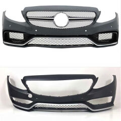 Mercedes W205 2014-2018 C63 Uyumlu Yedek Parça Ön Tampon & Panjur Seti (Siyah Trimler)