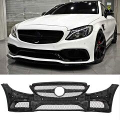 Mercedes W205 2014-2018 C63 Uyumlu Yedek Parça Ön Tampon & Panjur Seti (Siyah Trimler)
