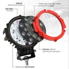 51W CRE Power Led Üniversal Yuvarlak Sis Lambası 17 Ledli Kırmızı