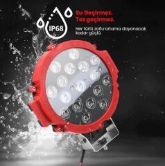 51W CRE Power Led Üniversal Yuvarlak Sis Lambası 17 Ledli Kırmızı
