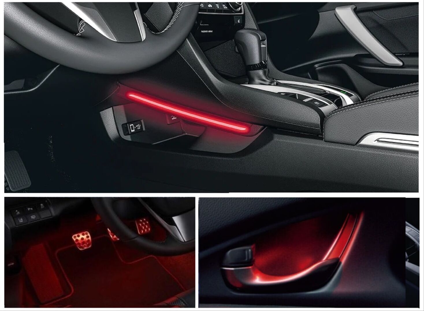 Honda Civic FC5 2016-2020 için Uyumlu Ambians Paket (Ayak-Kolçak-Vites Konsol) Kırmızı