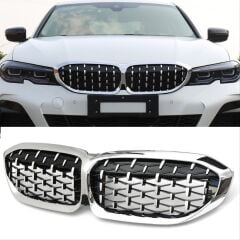 Bmw 3 Serisi G20 2019+ İçin Uyumlu Diamond Panjur (Böbrek) - Krom Çerçeve