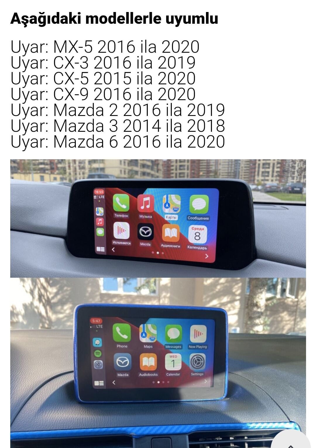 Mazda Orjinal Ekrana Carplay+And.Auto İnterface