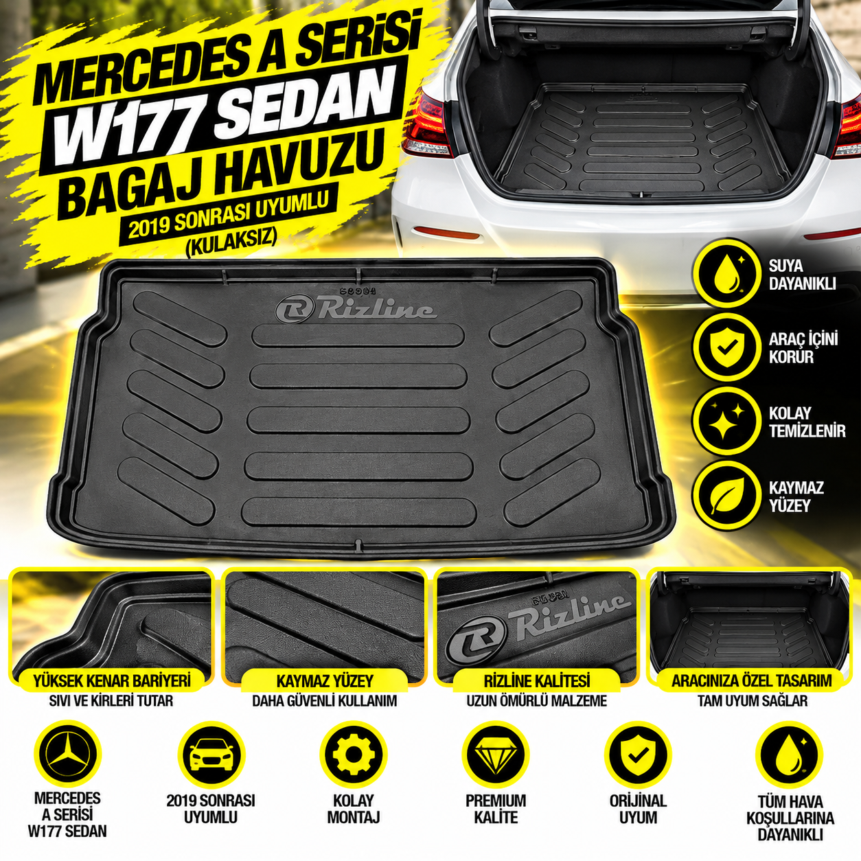 Mercedes A Serisi W177 SEDAN KULAKSIZ 2019 sonrası Uyumlu Rizline Bagaj Havuzu