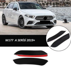 Mercedes W177 A Serisi 2019+ Uyumlu Yedek Parça Ön Tampon Yan Bıçakları - 2 Parça - Piano Black