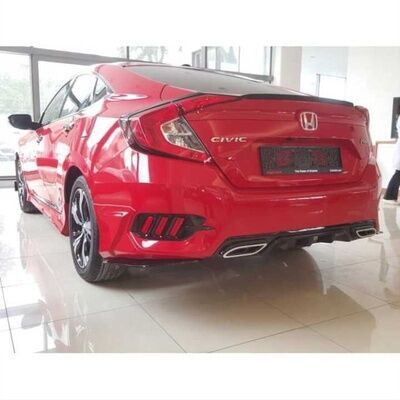 Honda Civic Fc5 Uyumlu 2016-2021 Arka Sis 3 Çizgi Kırmızı Parlak Siyah