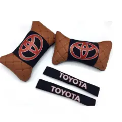 Toyota Logolu Boyun Yastığı ve Emniyet Kemer Kılıfı Kahverengi